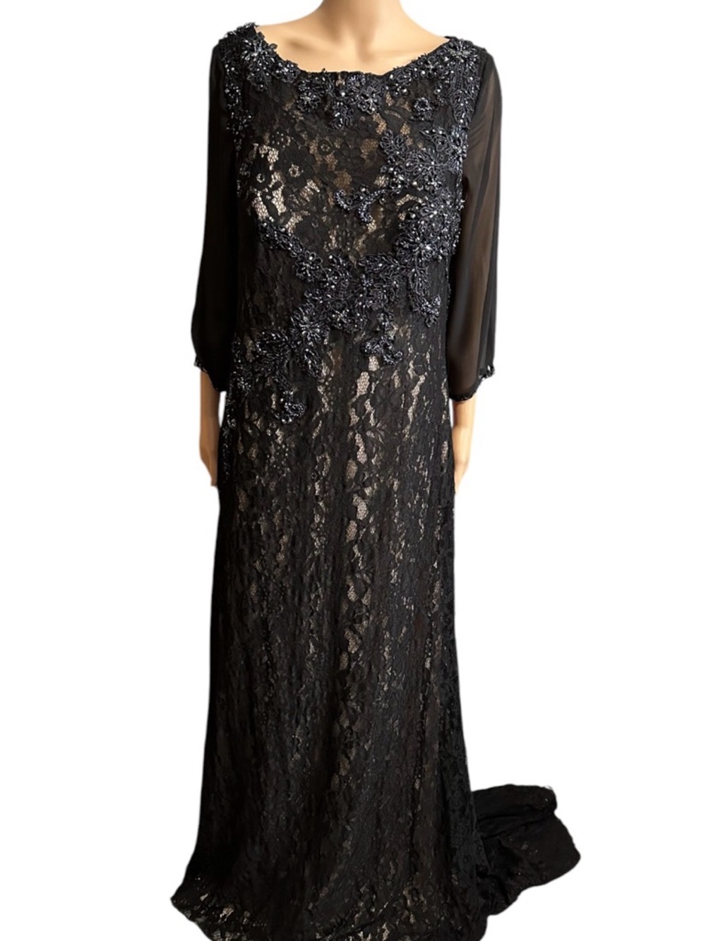 ALYCE Lace Long-Sleeve Beaded Gown size 16 black label
